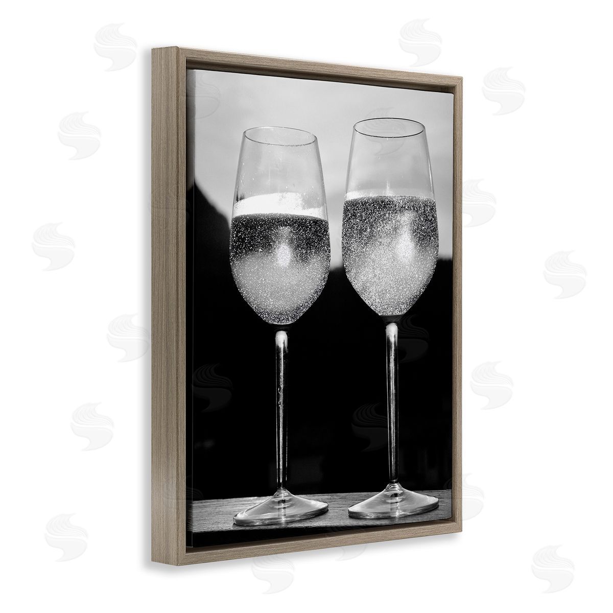 Stupell Studio Fizzy Champagne Glasses Brown Floating Frame Canvas Wall Art Print