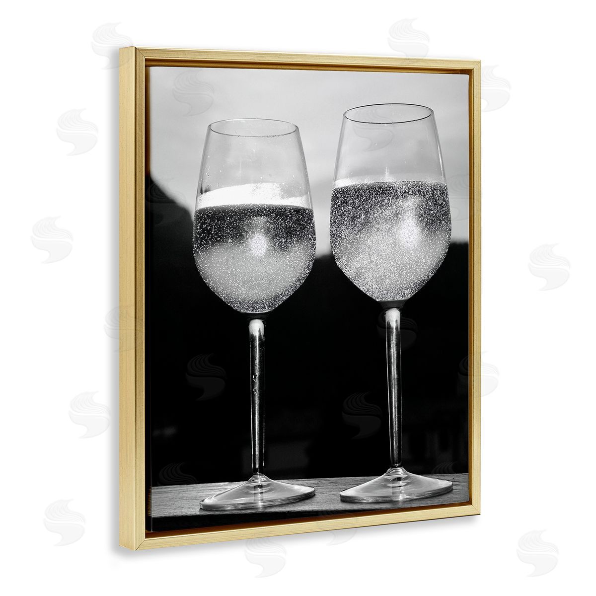 Stupell Studio Fizzy Champagne Glasses Gold Floating Frame Canvas Wall Art Print