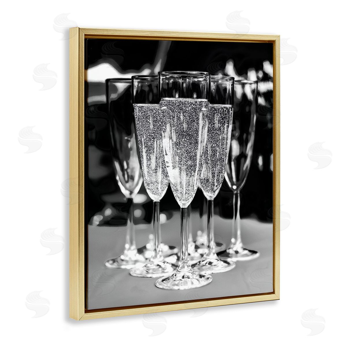 Stupell Studio Glam Champagne Flutes Gold Floating Frame Canvas Wall Art Print