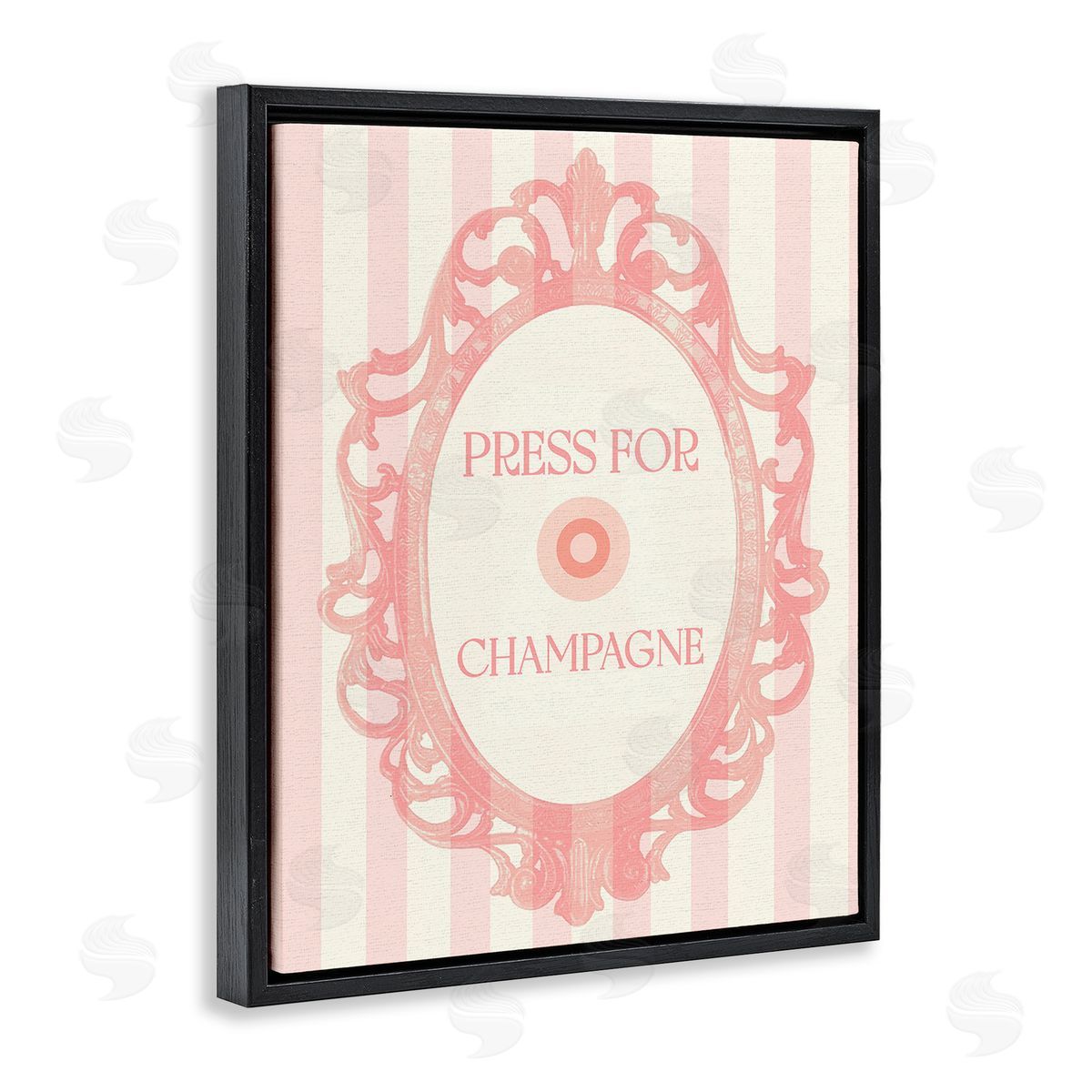 Stupell Studio Champagne Button on Stripes Black Floating Frame Canvas Wall Art Print