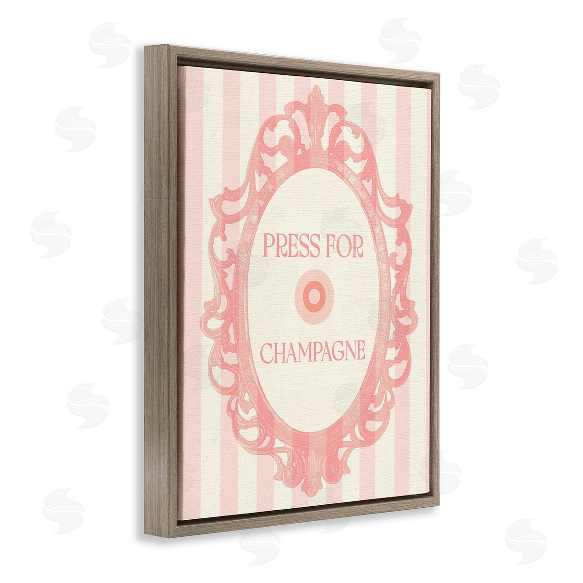 Stupell Studio Champagne Button on Stripes Brown Floating Frame Canvas Wall Art Print