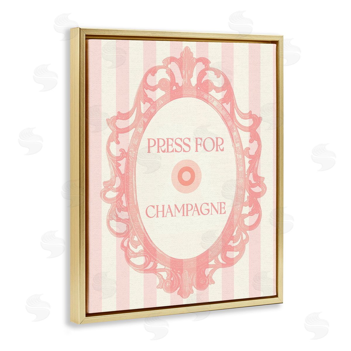 Stupell Studio Champagne Button on Stripes Gold Floating Frame Canvas Wall Art Print