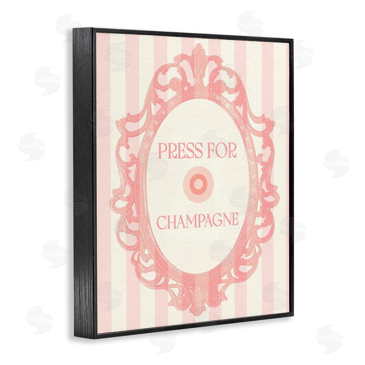Stupell Studio Champagne Button on Stripes Black Framed Giclee Wall Art Print
