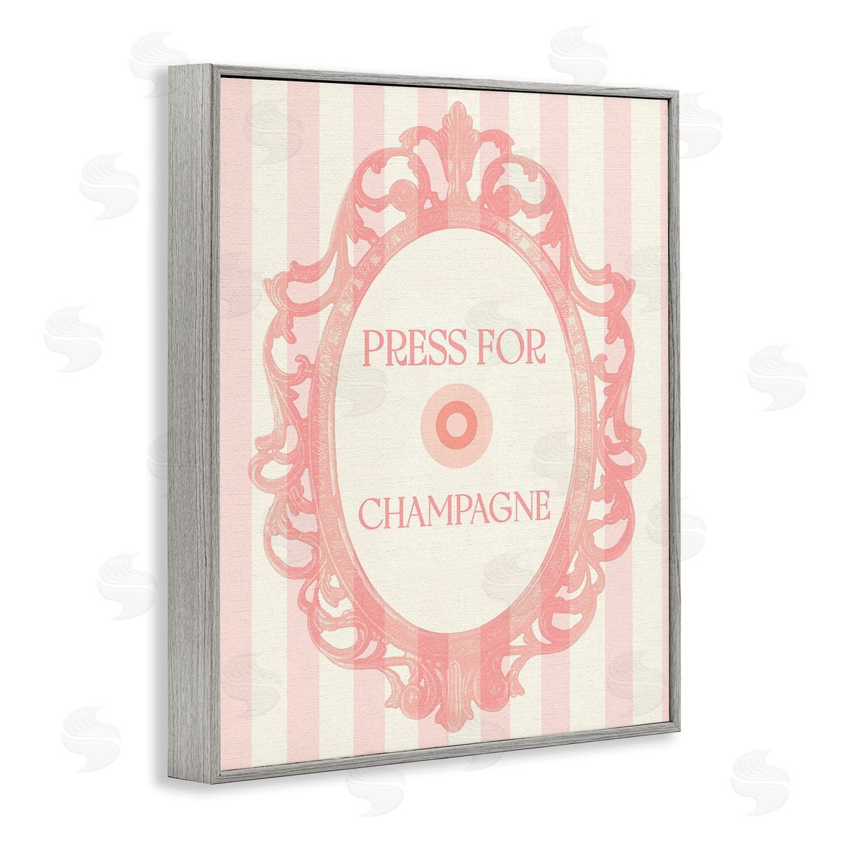 Stupell Studio Champagne Button on Stripes Gray Framed Giclee Wall Art Print