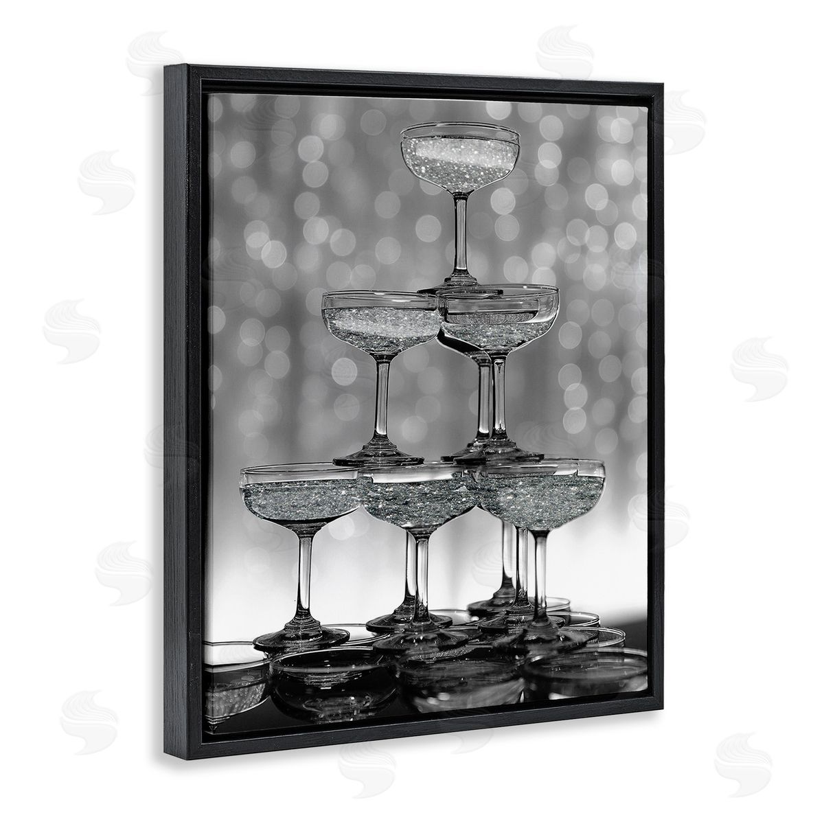 Stupell Studio Stacked Champagne Glasses Black Floating Frame Canvas Wall Art Print