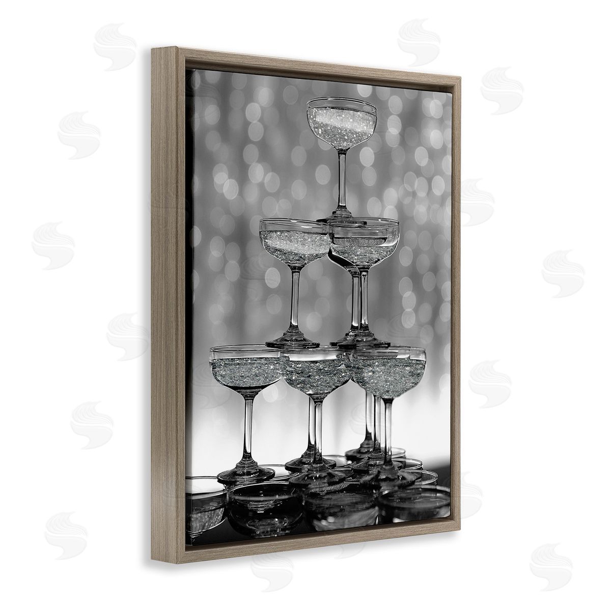 Stupell Studio Stacked Champagne Glasses Brown Floating Frame Canvas Wall Art Print