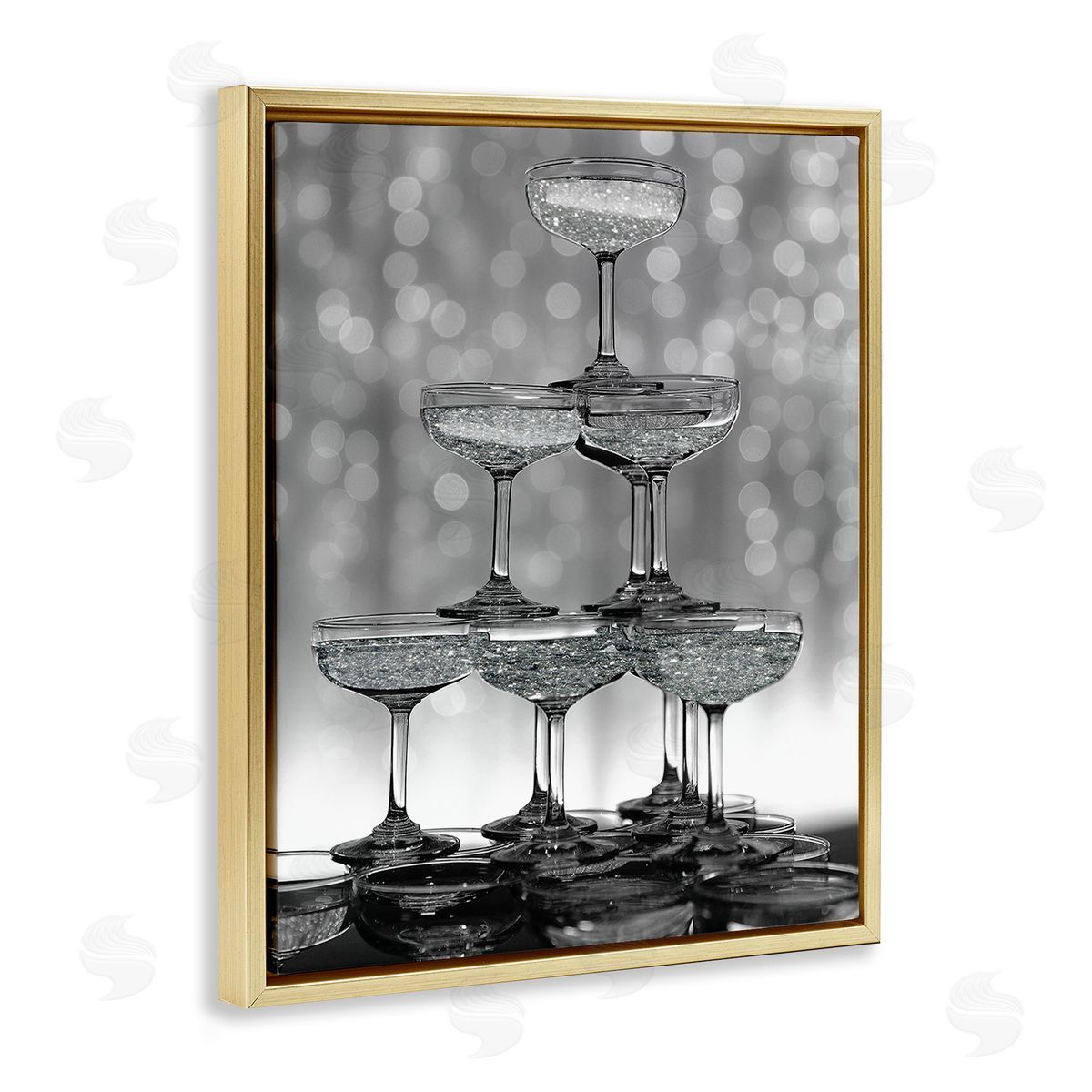 Stupell Studio Stacked Champagne Glasses Gold Floating Frame Canvas Wall Art Print