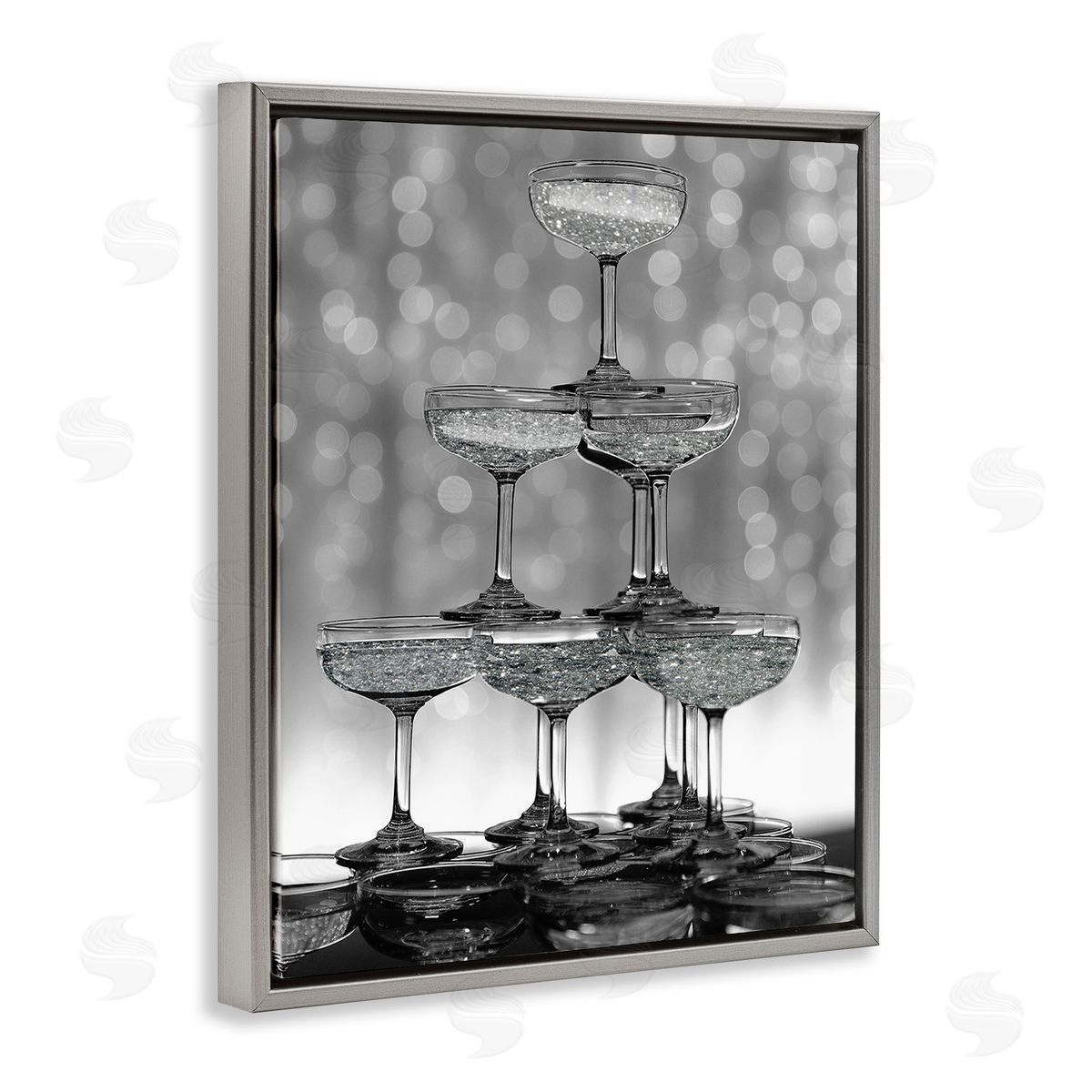 Stupell Studio Stacked Champagne Glasses Gray Floating Frame Canvas Wall Art Print
