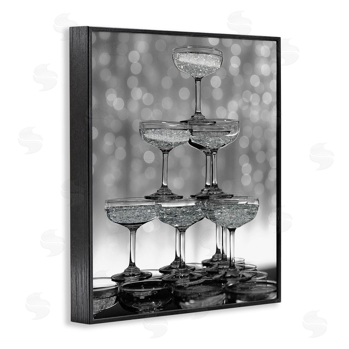 Stupell Studio Stacked Champagne Glasses Black Framed Giclee Wall Art Print