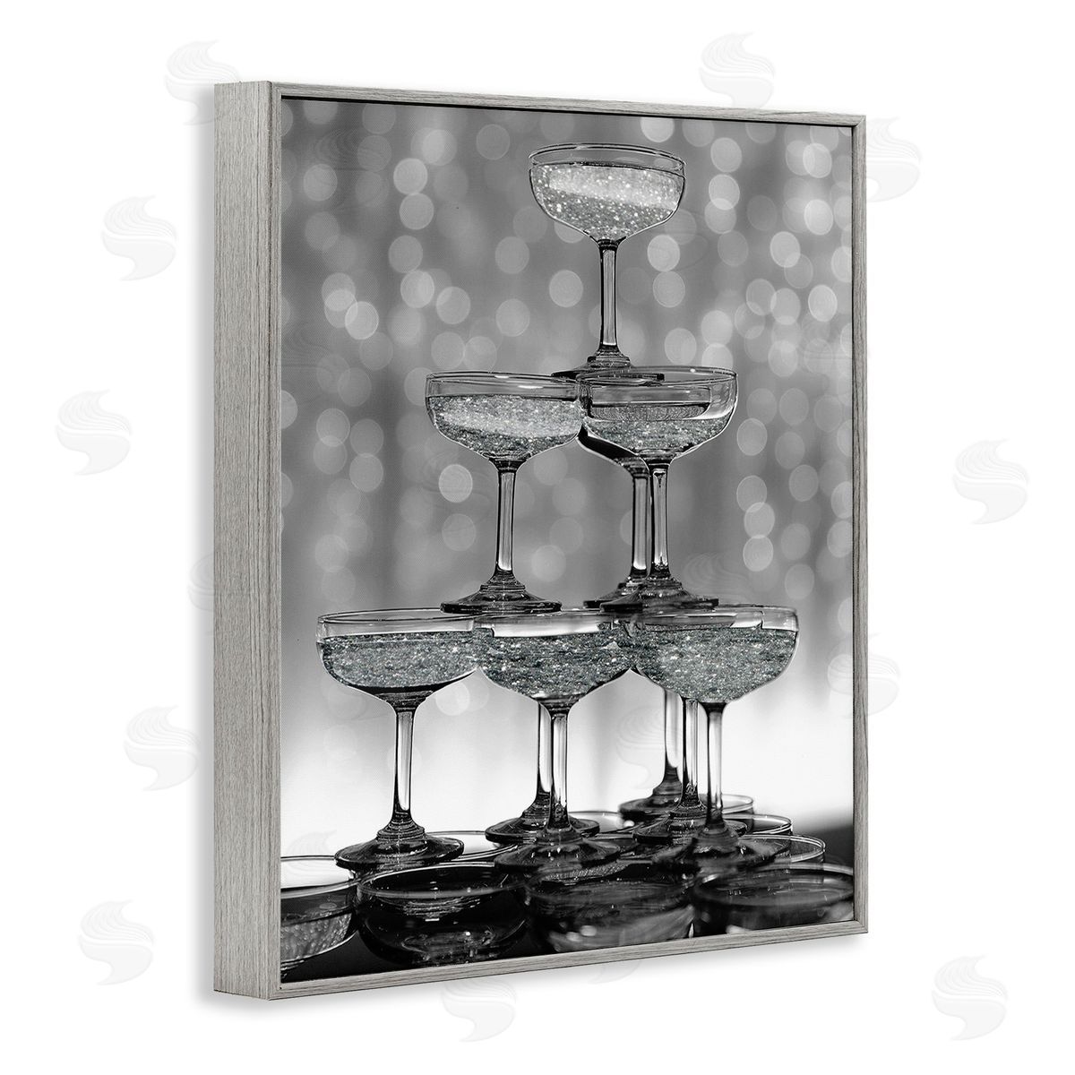 Stupell Studio Stacked Champagne Glasses Gray Framed Giclee Wall Art Print