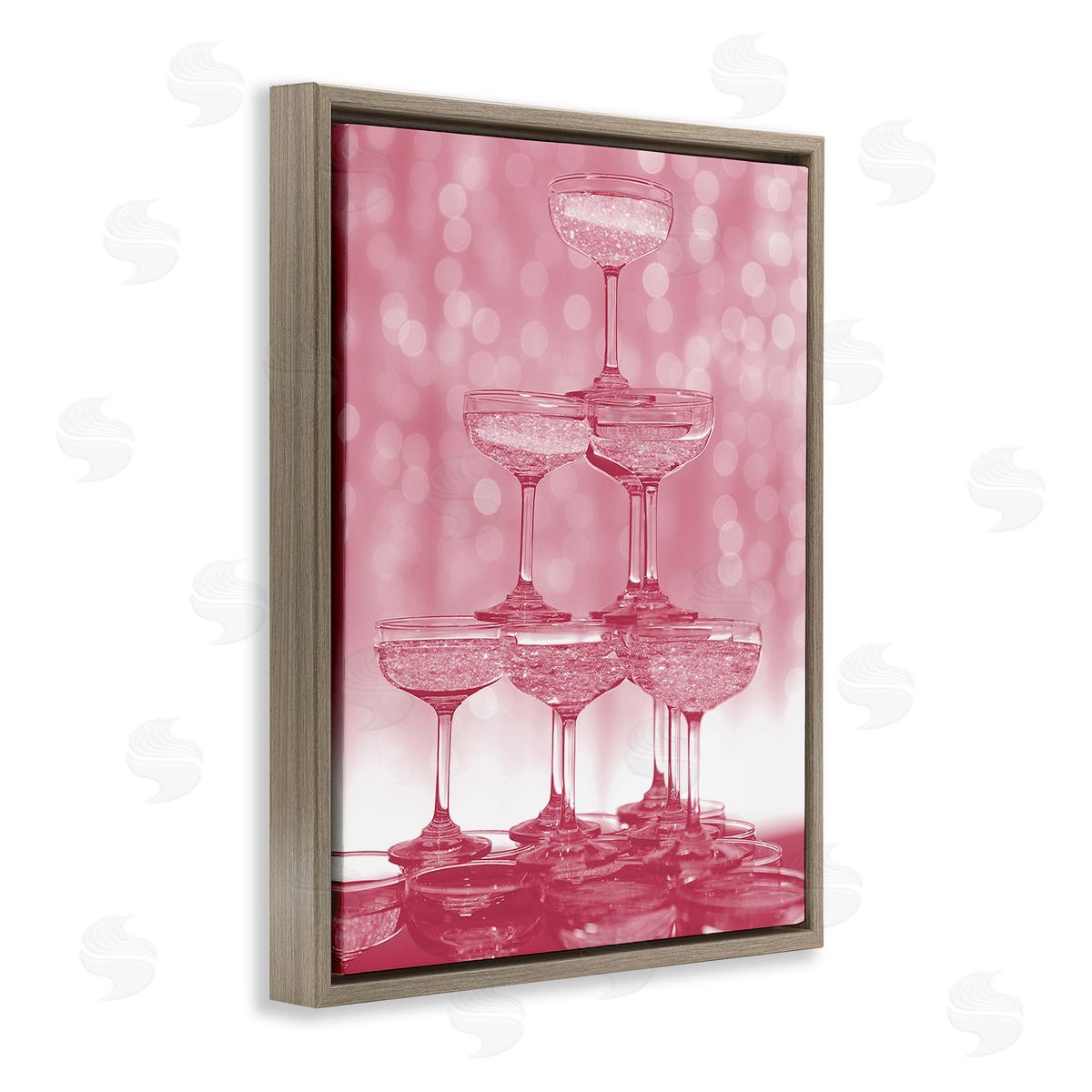 Stupell Studio Pink Stacked Glasses Brown Floating Frame Canvas Wall Art Print