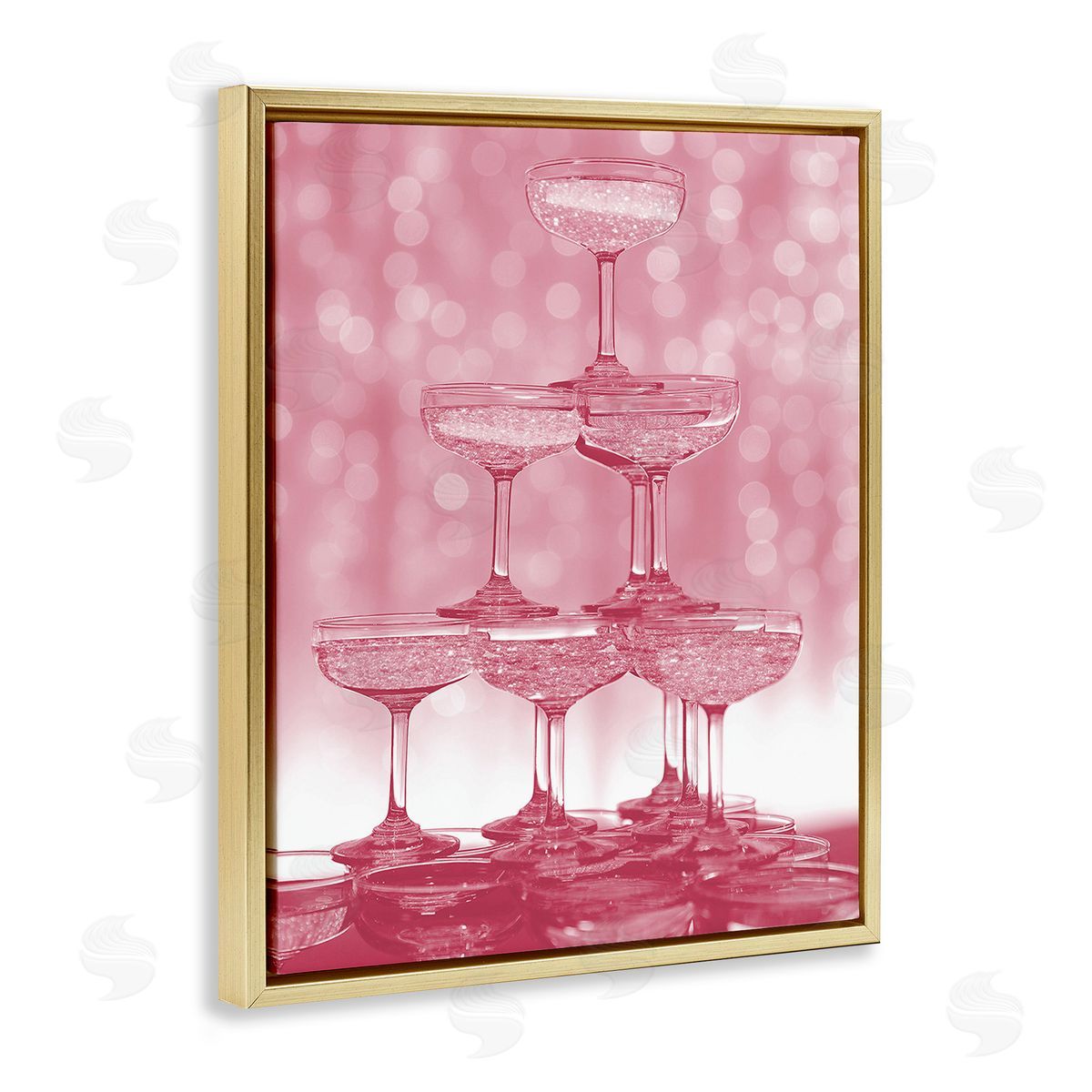 Stupell Studio Pink Stacked Glasses Gold Floating Frame Canvas Wall Art Print