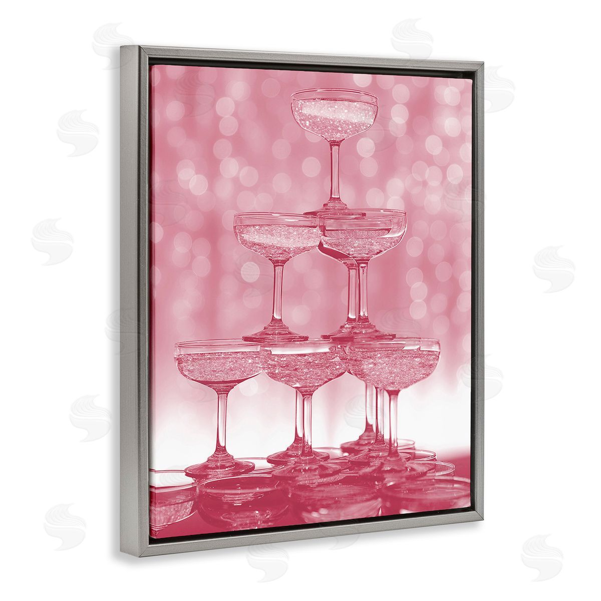 Stupell Studio Pink Stacked Glasses Gray Floating Frame Canvas Wall Art Print