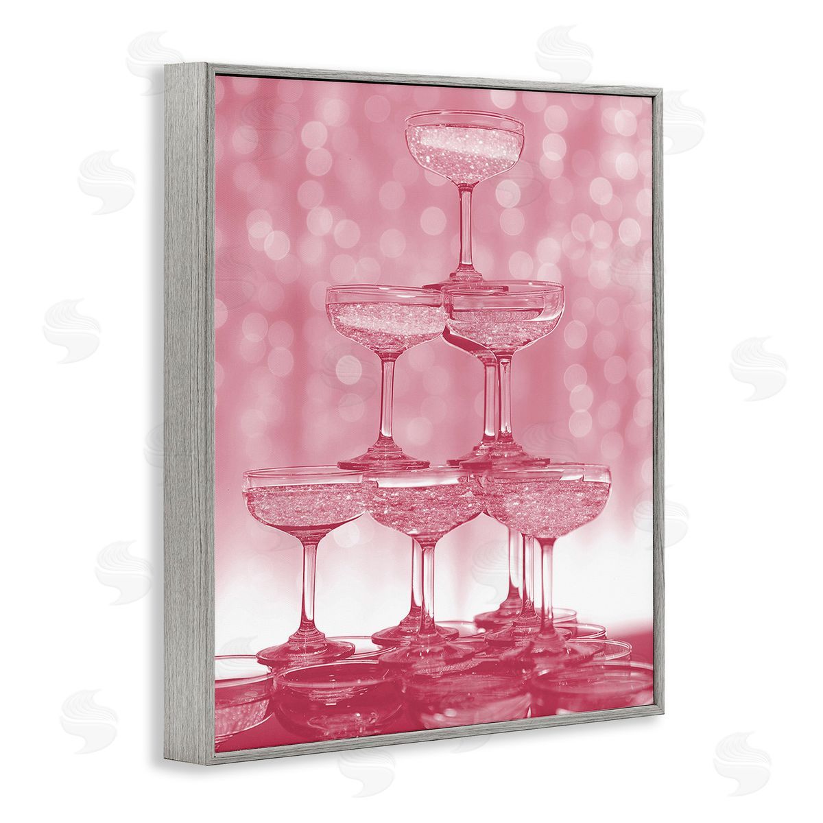 Stupell Studio Pink Stacked Glasses Gray Framed Giclee Wall Art Print