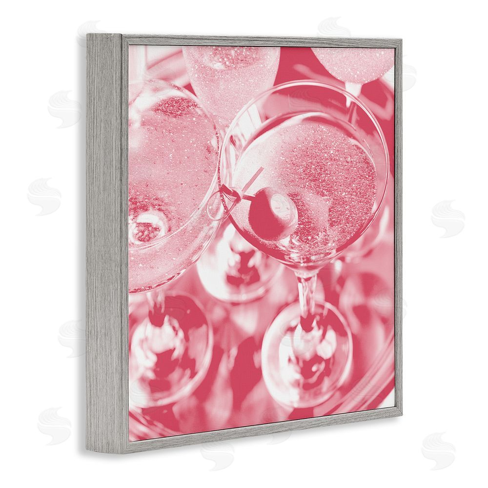 Stupell Studio Pink Glam Cocktails Gray Framed Glicee Wall Art Print