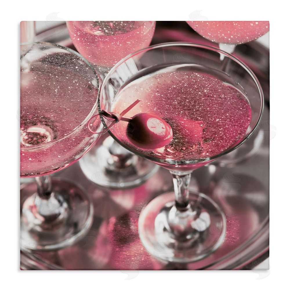Stupell Studio Pink Sparkle Martinis Stretched Canvas Wall Art Print
