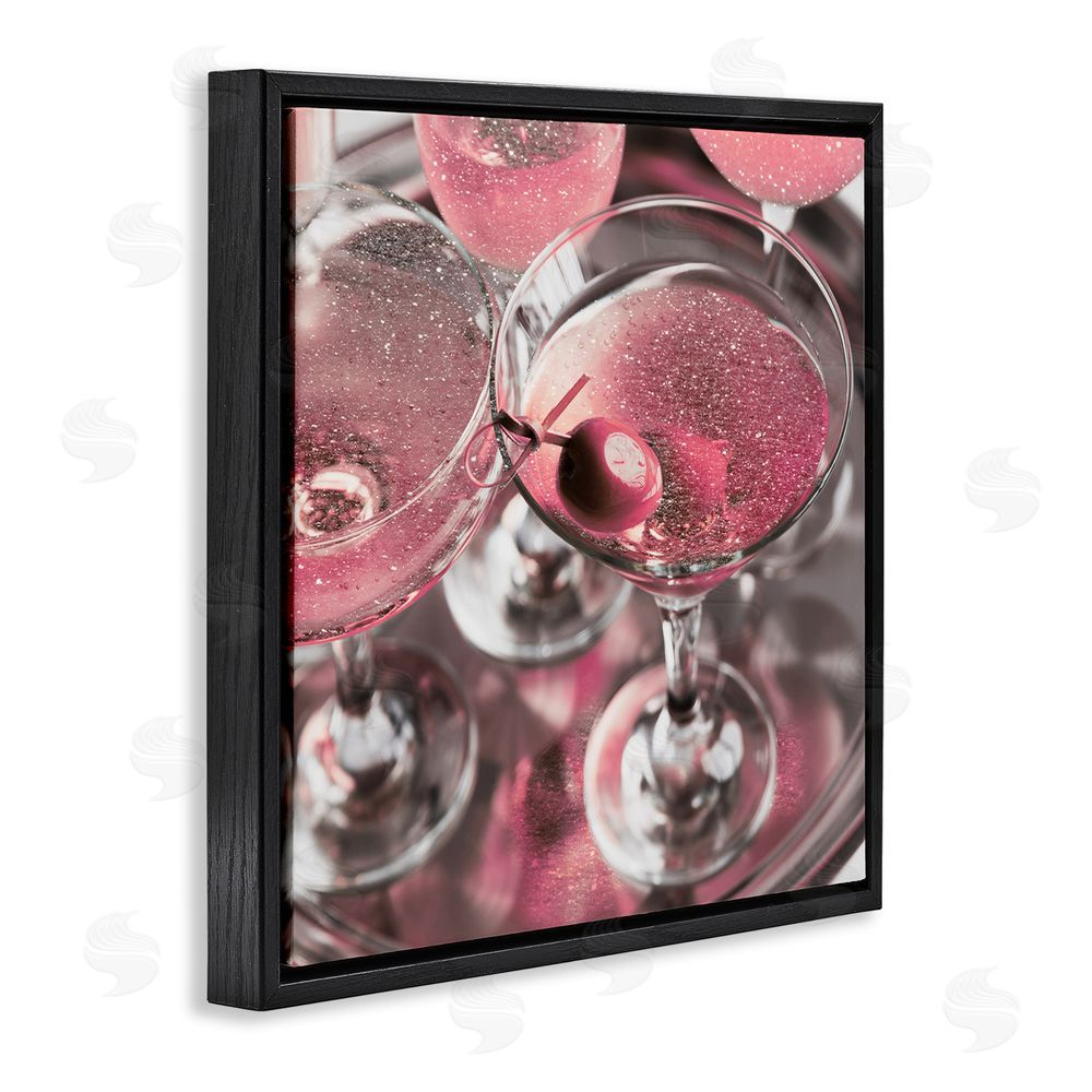 Stupell Studio Pink Sparkle Martinis Black Floating Frame Canvas Wall Art Print