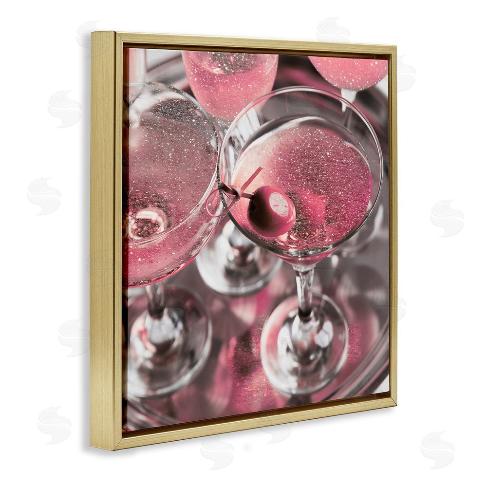 Stupell Studio Pink Sparkle Martinis Gold Floating Frame Canvas Wall Art Print