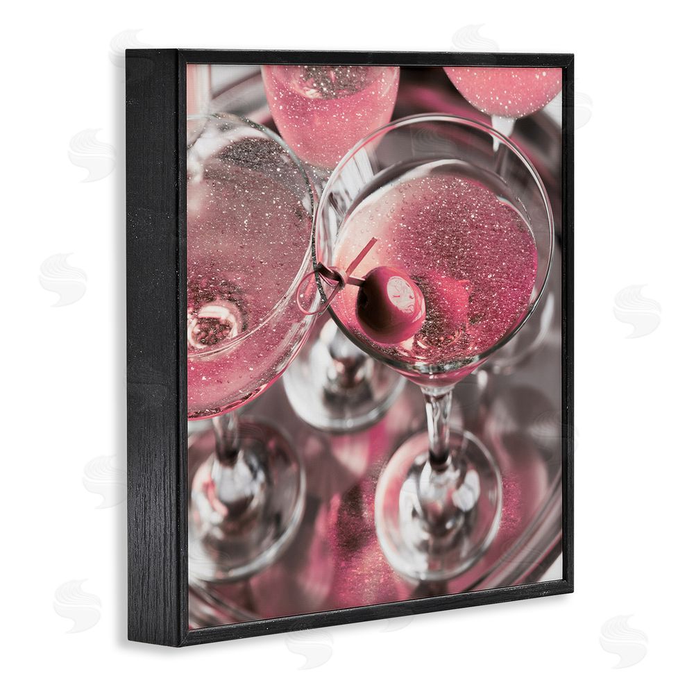 Stupell Studio Pink Sparkle Martinis Black Framed Glicee Wall Art Print