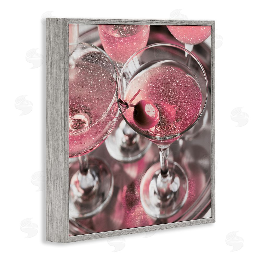 Stupell Studio Pink Sparkle Martinis Gray Framed Glicee Wall Art Print
