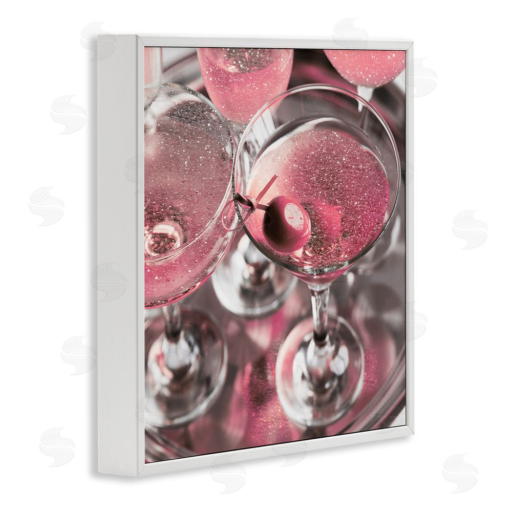 Stupell Studio Pink Sparkle Martinis White Framed Glicee Wall Art Print