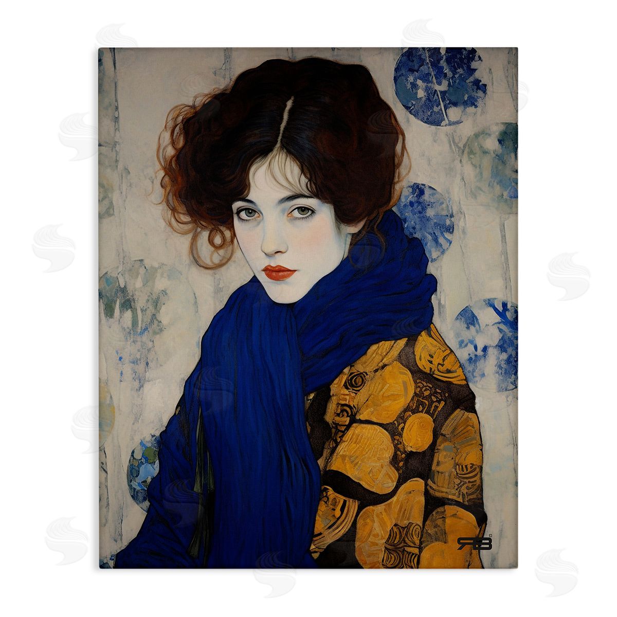 RB Chic Woman Blue Scarf Canvas Wall Art Print