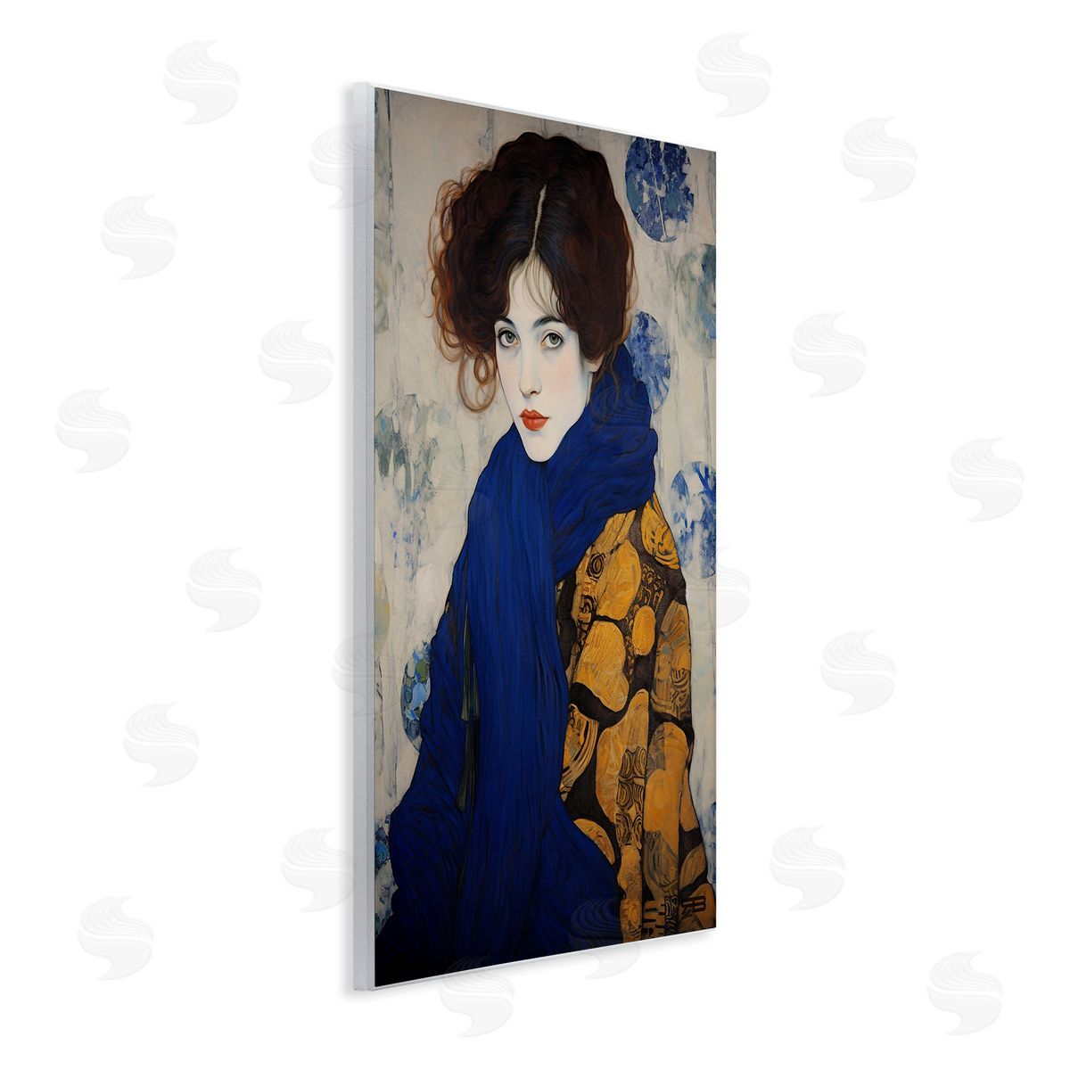 RB Chic Woman Blue Scarf Wooden Wall Plaque Art Print