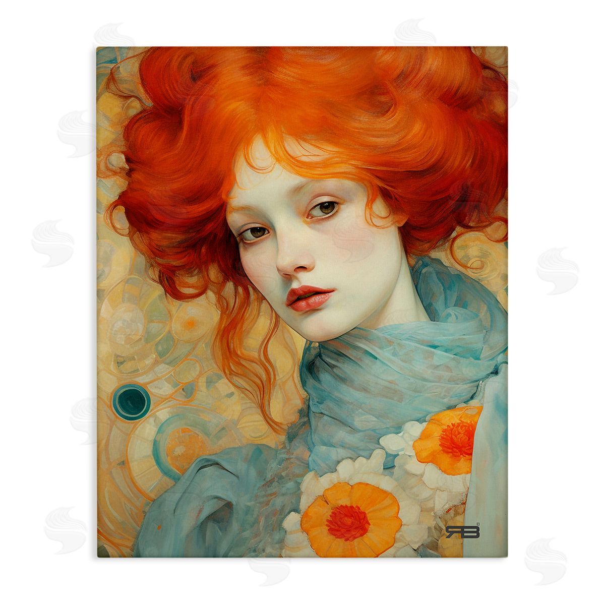 RB Flower Patterned Woman Canvas Wall Art Print