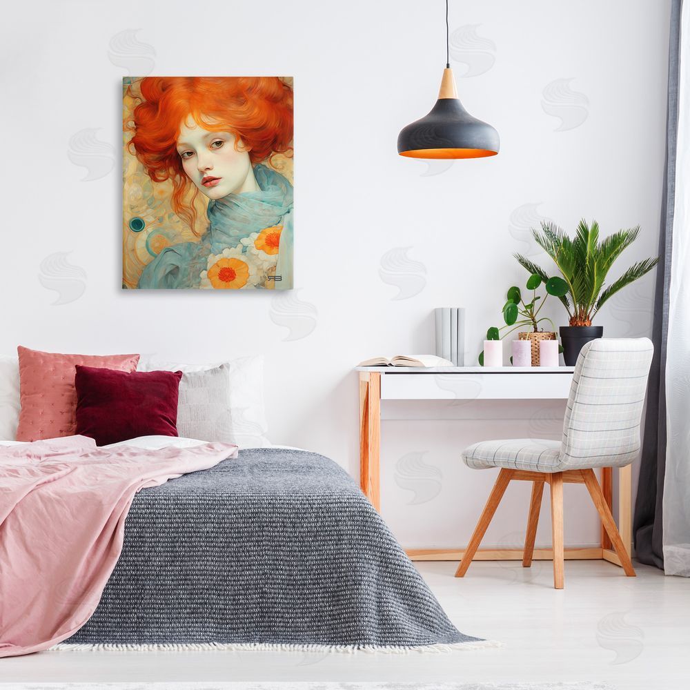 RB Flower Patterned Woman Canvas Wall Art Print in Room