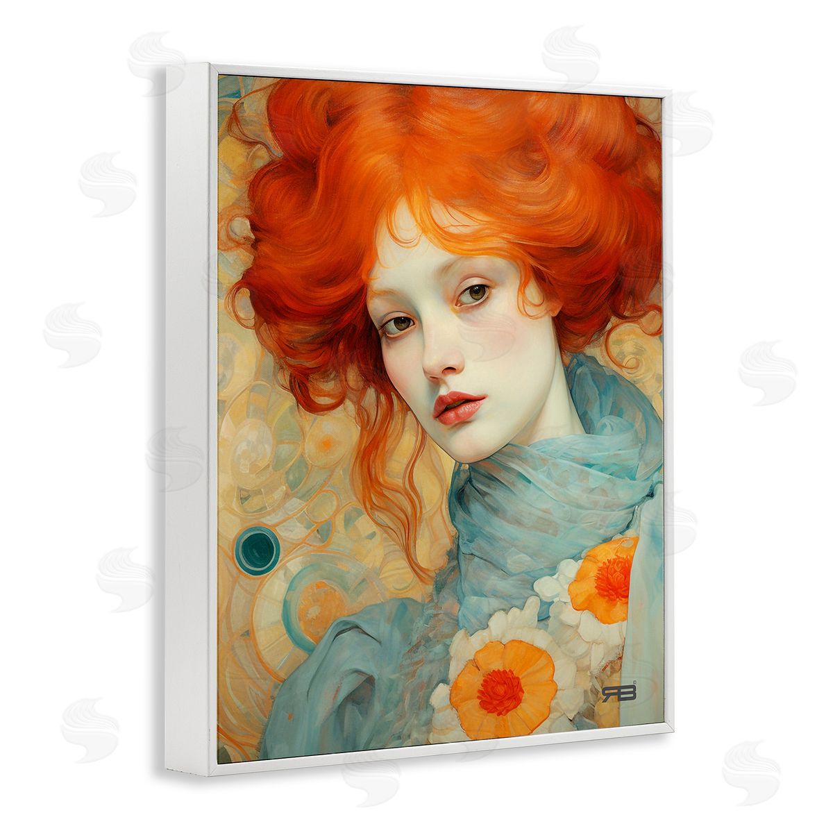RB Flower Patterned Woman White Framed Giclee Wall Art Print