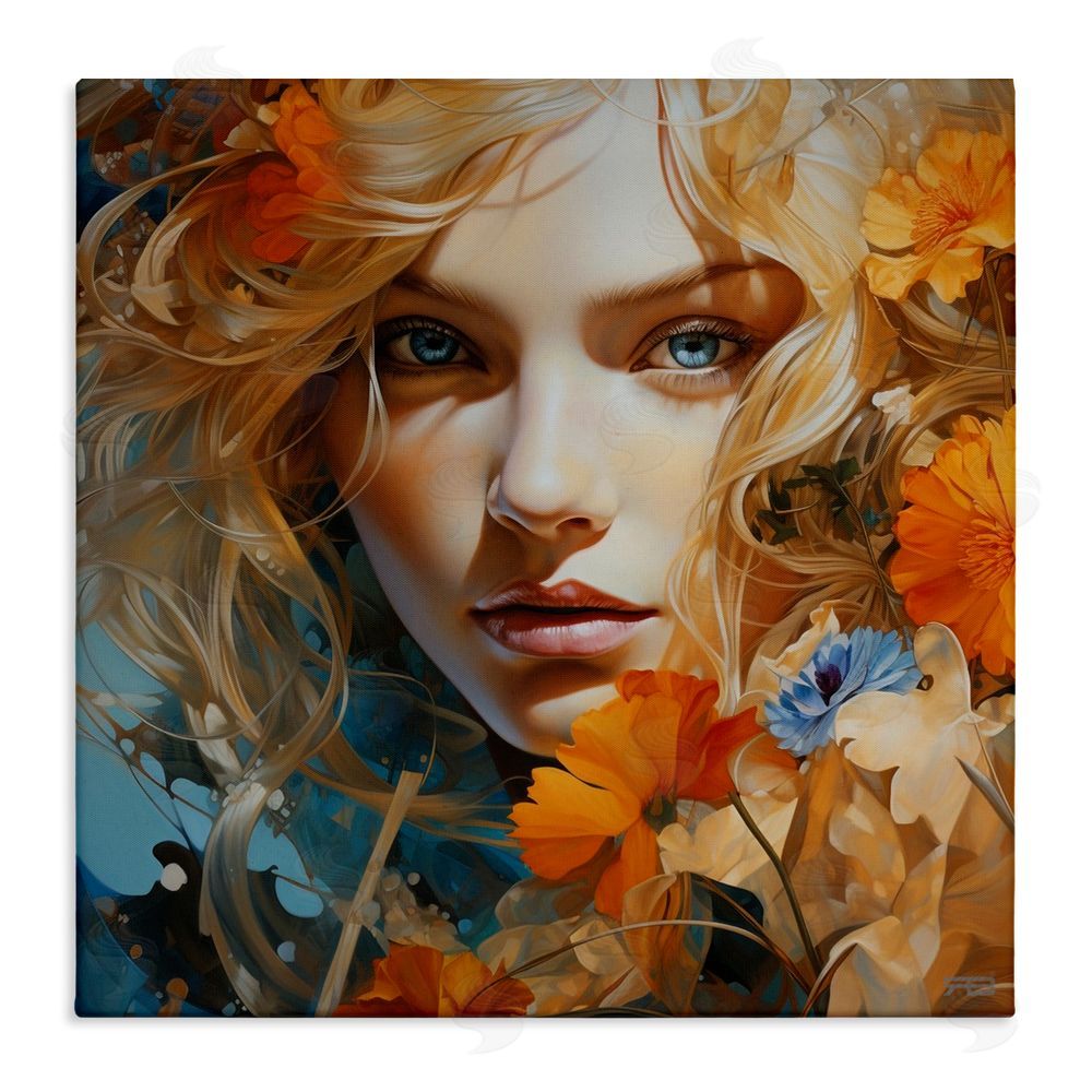 RB Expressive Flower Portrait Stretched Canvas Wall Art Print