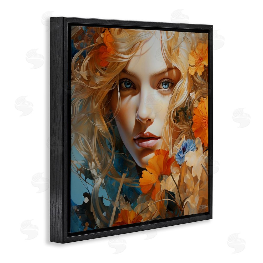 RB Expressive Flower Portrait Black Floating Frame Canvas Wall Art Print