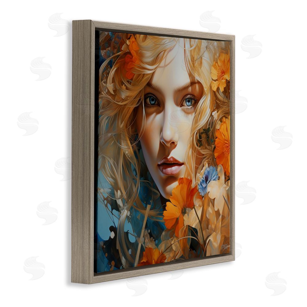 RB Expressive Flower Portrait Brown Floating Frame Canvas Wall Art Print