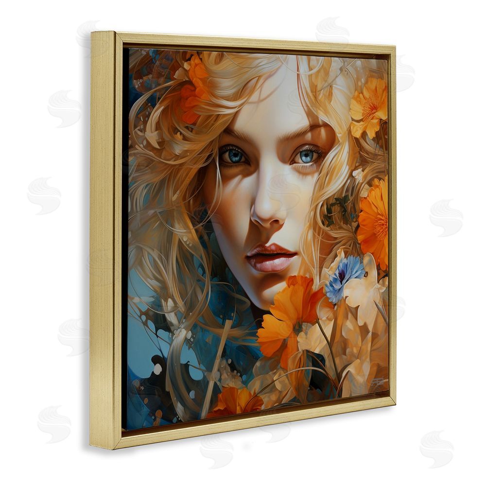 RB Expressive Flower Portrait Gold Floating Frame Canvas Wall Art Print