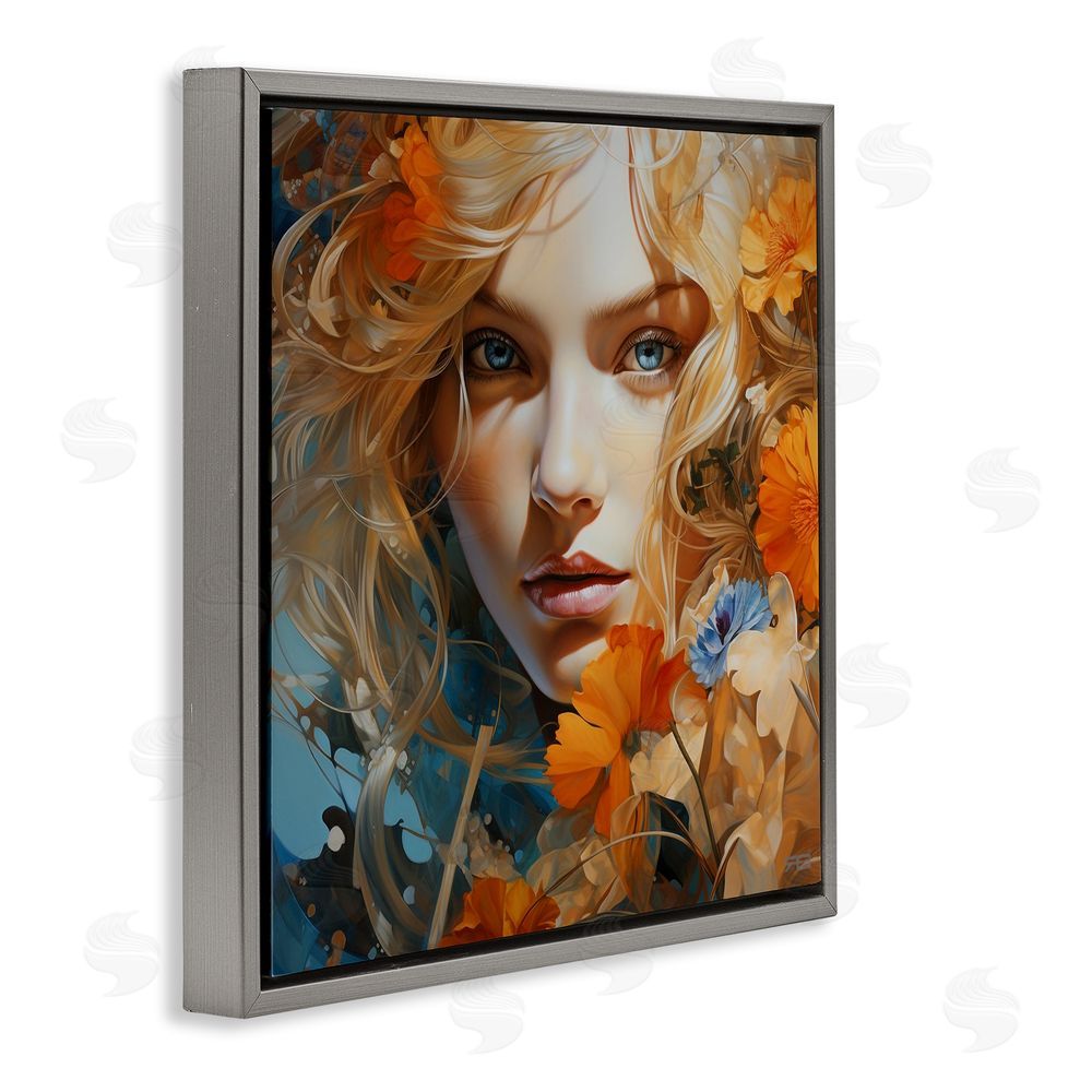 RB Expressive Flower Portrait Gray Floating Frame Canvas Wall Art Print