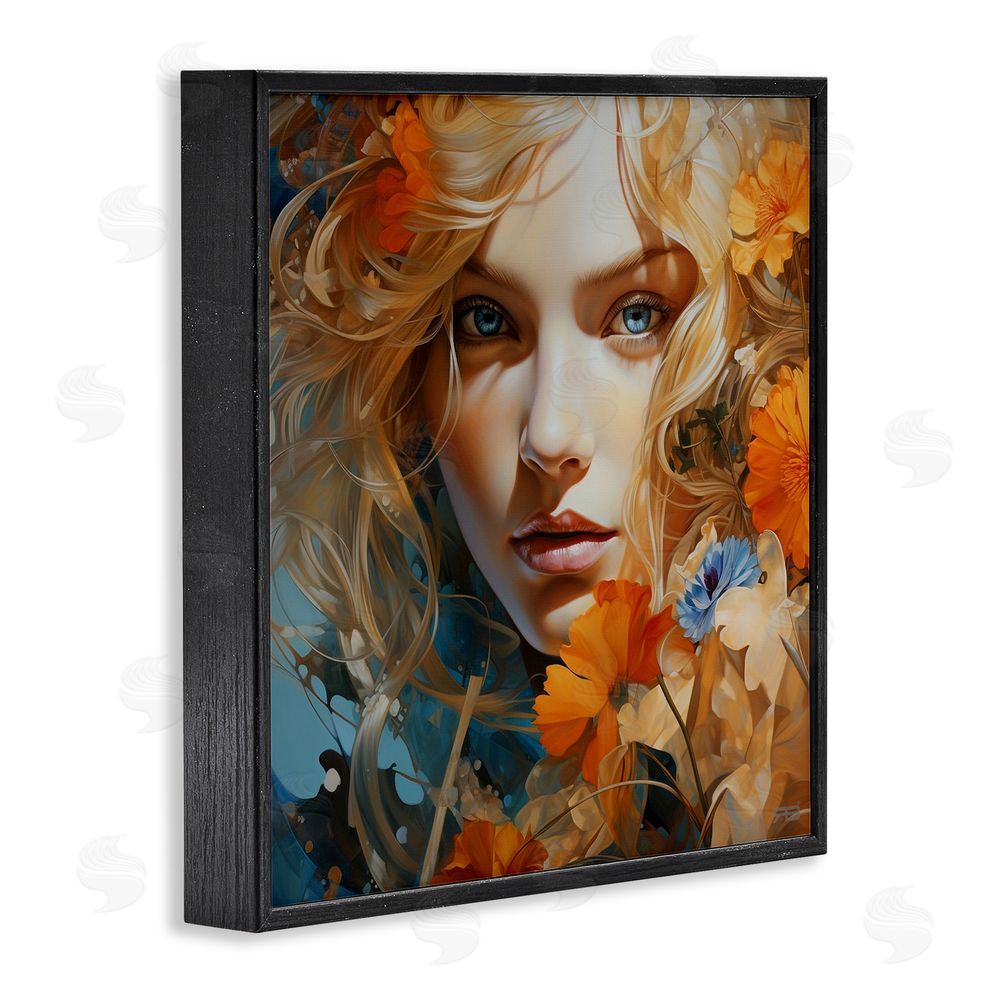 RB Expressive Flower Portrait Black Framed Glicee Wall Art Print