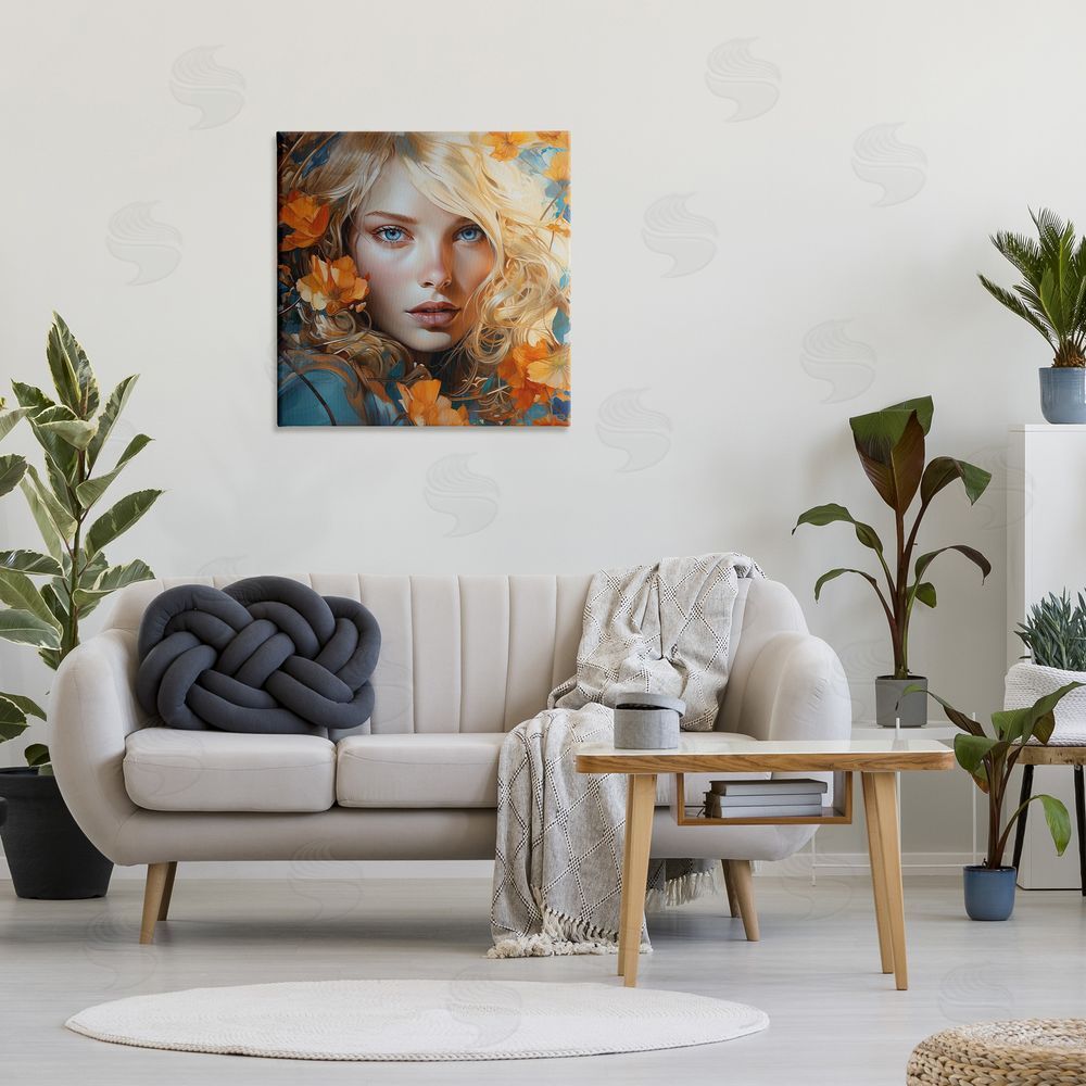 RB Woman with Blue Gaze Canvas Wall Art in Room