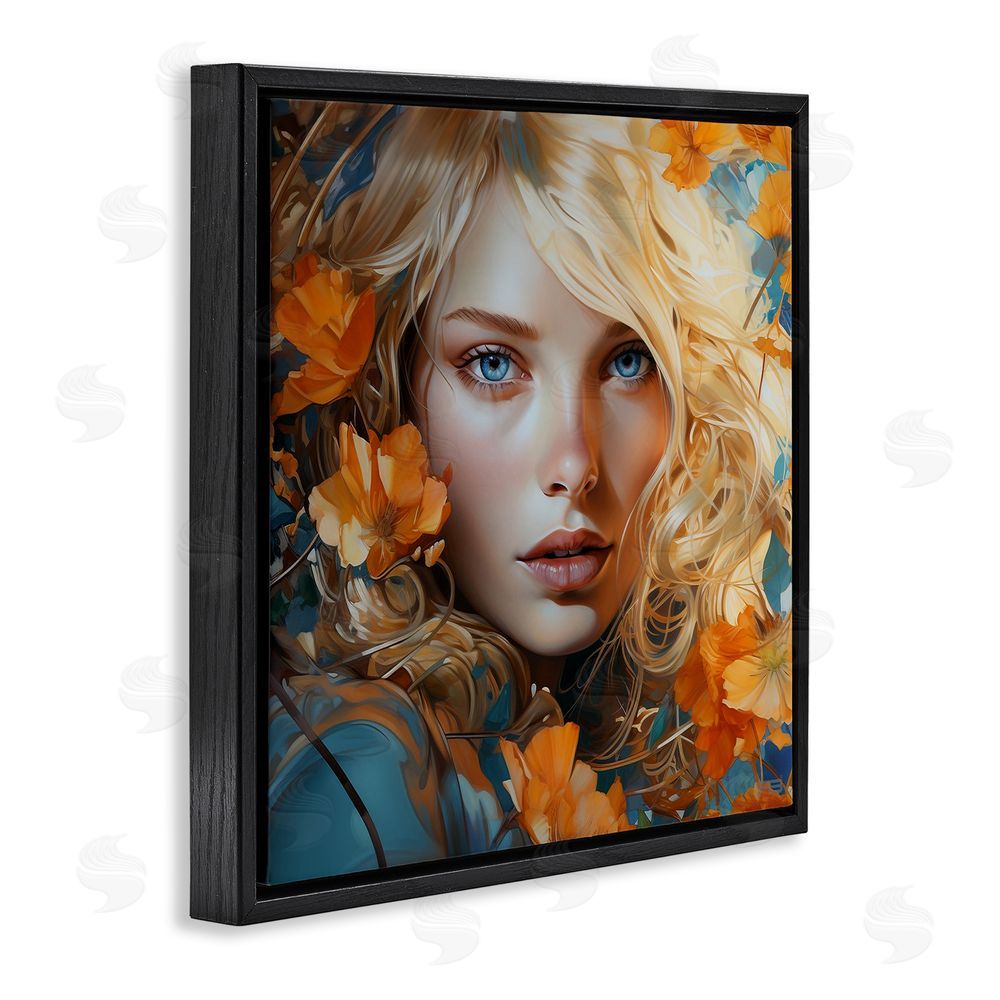RB Woman with Blue Gaze Black Floating Frame Canvas Wall Art Print