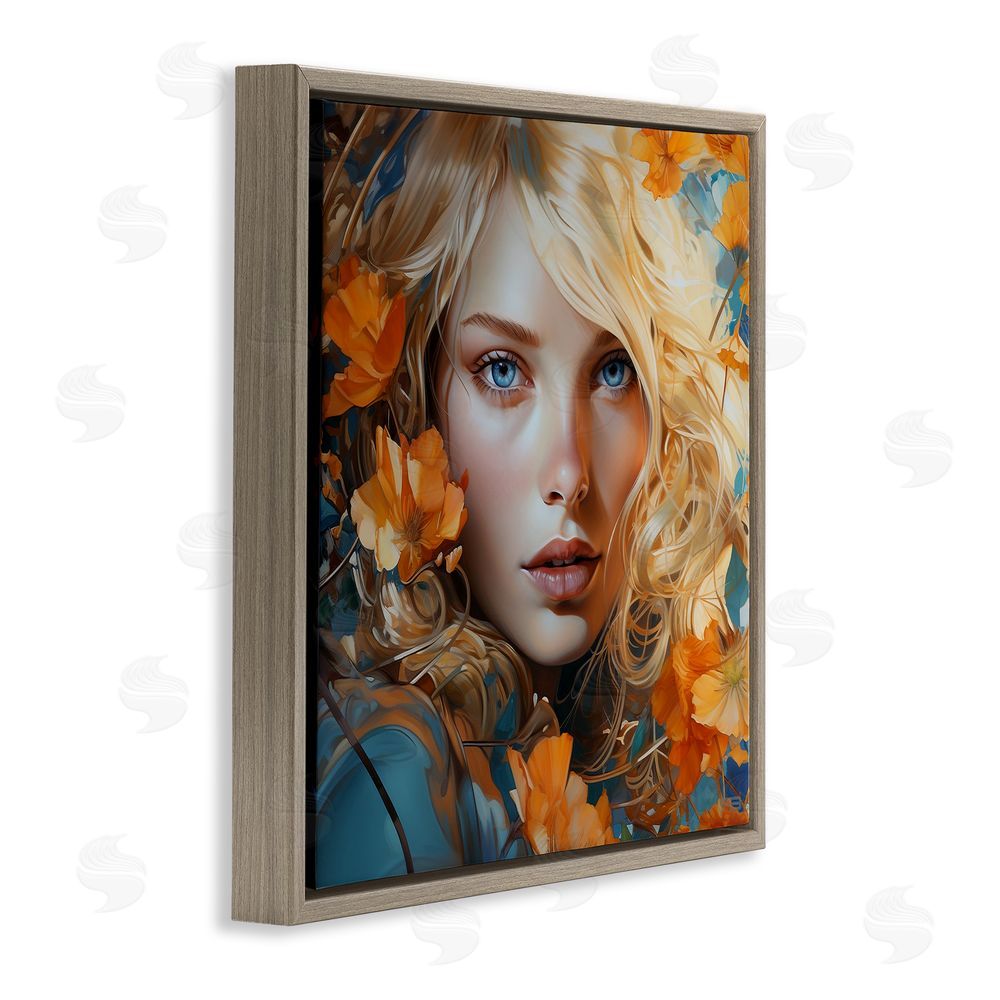 RB Woman with Blue Gaze Brown Floating Frame Canvas Wall Art Print