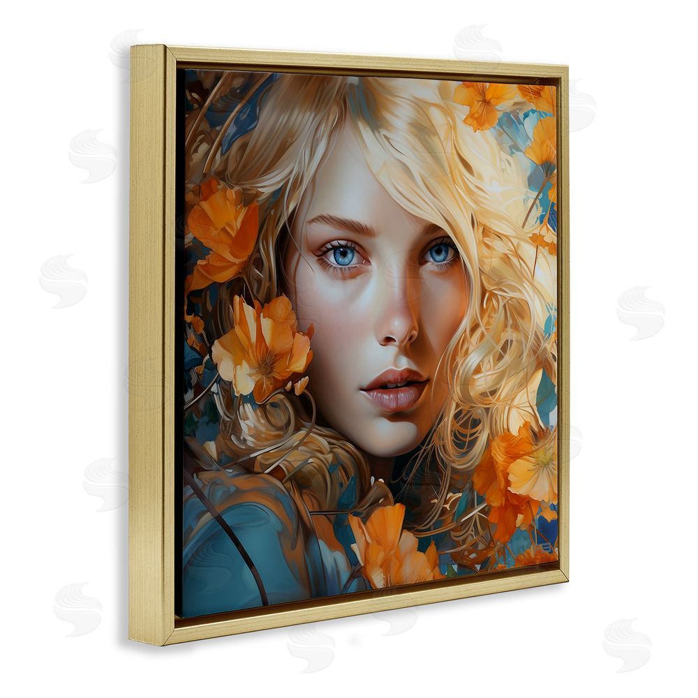 RB Woman with Blue Gaze Gold Floating Frame Canvas Wall Art Print