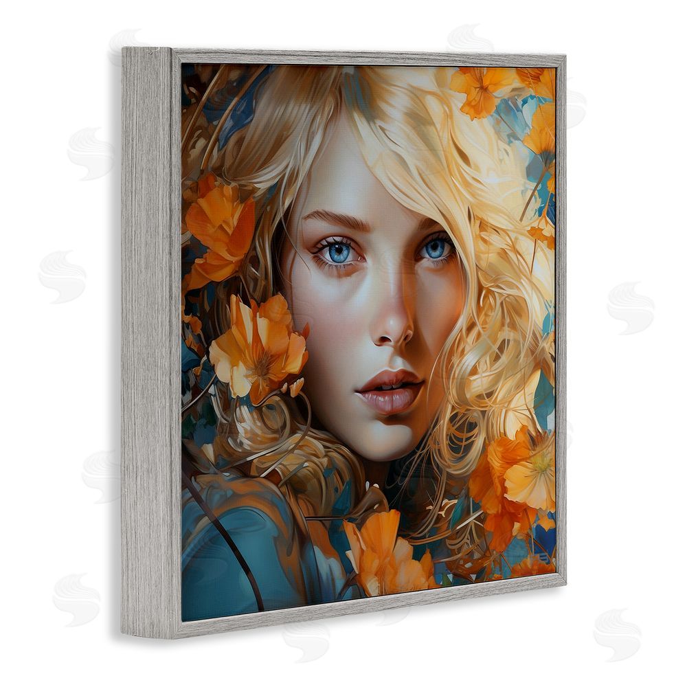 RB Woman with Blue Gaze Gray Framed Glicee Wall Art Print