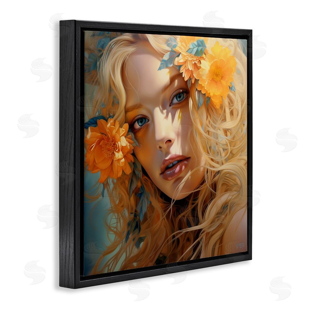 RB Girl & Orange Blossoms Black Floating Frame Canvas Wall Art Print