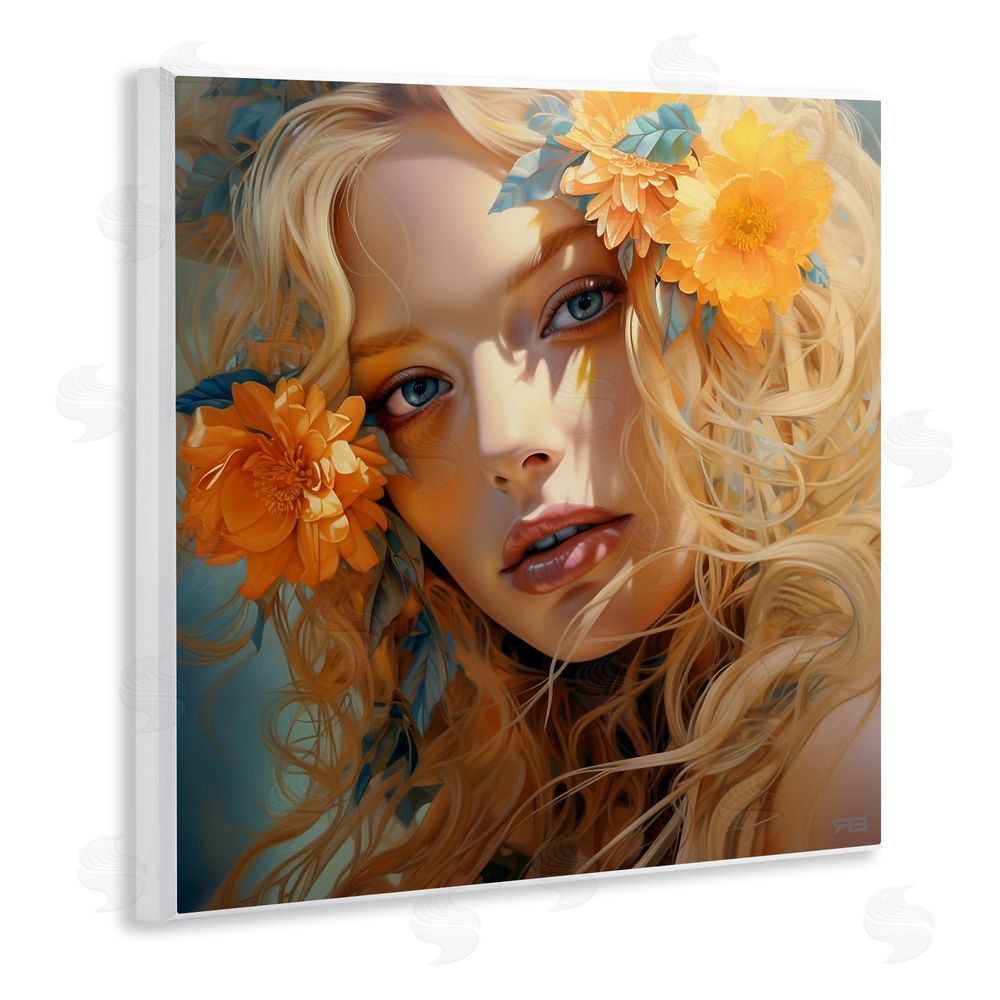 RB Girl & Orange Blossoms Wooden Wall Plaque Art Print