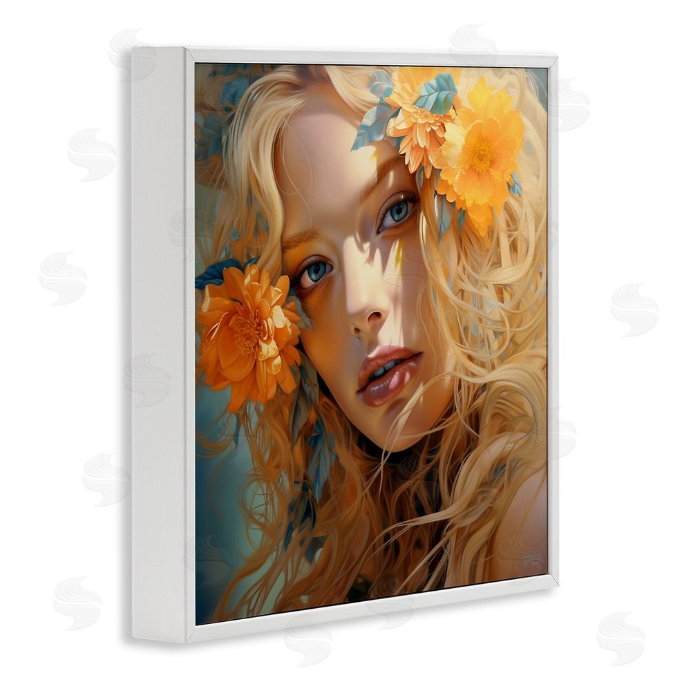 RB Girl & Orange Blossoms White Framed Glicee Wall Art Print