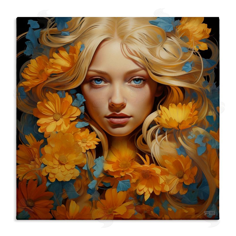 RB Girl with Cascading Flowers Stretched Canvas Wall Art Print