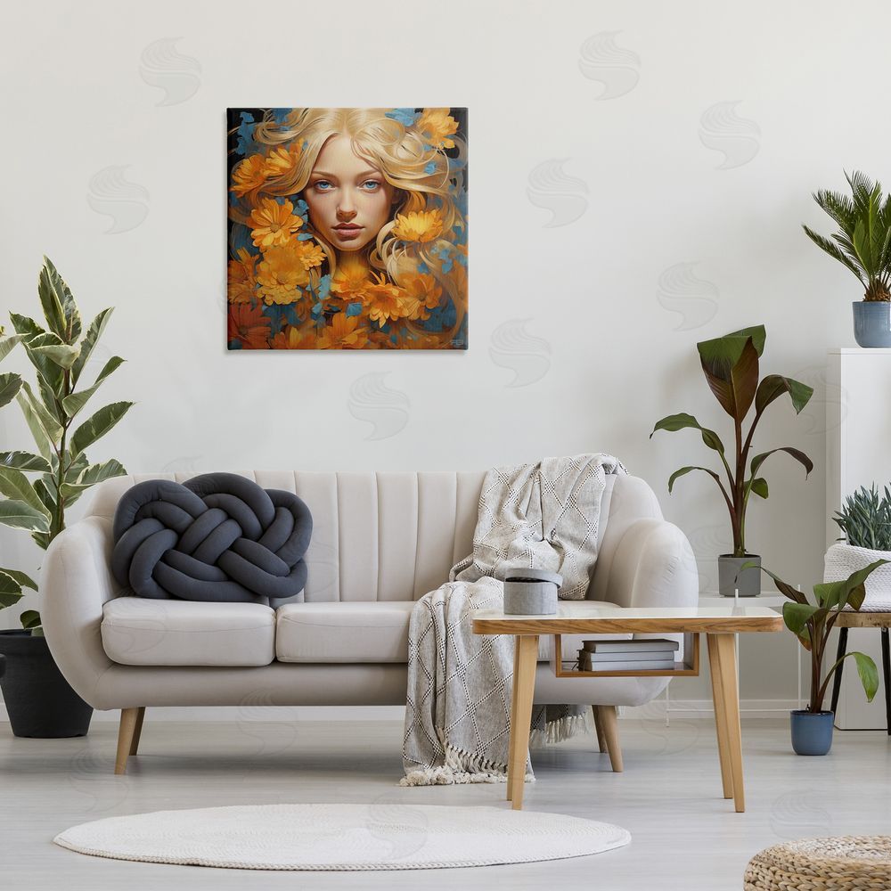 RB Girl with Cascading Flowers Canvas Wall Art in Room