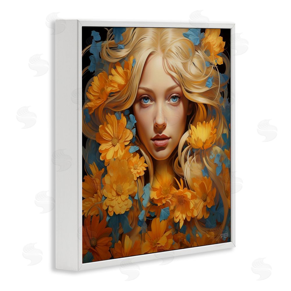 RB Girl with Cascading Flowers White Framed Glicee Wall Art Print
