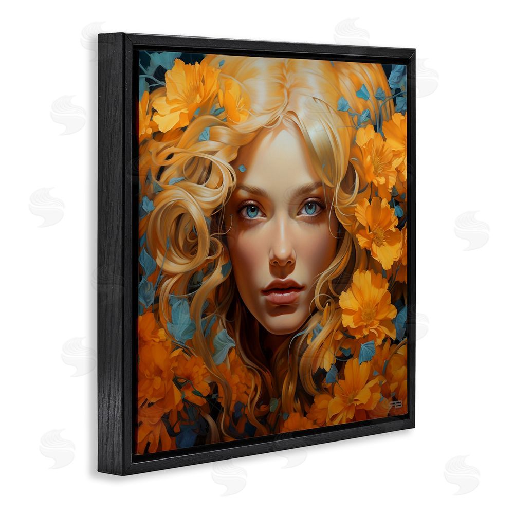 RB Woman with Intense Gaze Black Floating Frame Canvas Wall Art Print