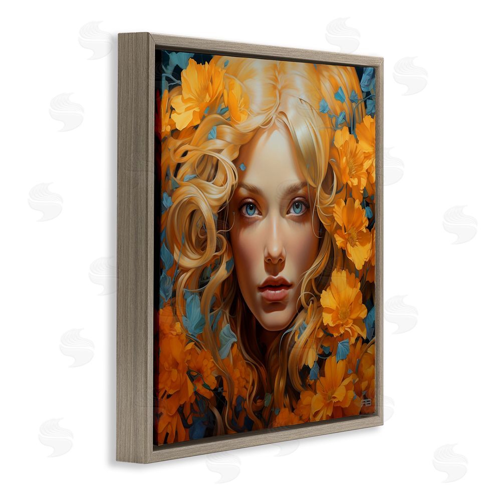 RB Woman with Intense Gaze Brown Floating Frame Canvas Wall Art Print