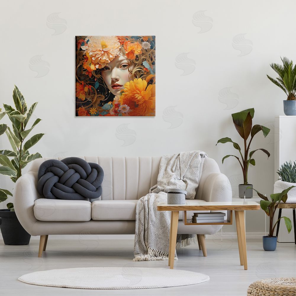 RB Woman & Scattered Blossoms Canvas Wall Art in Room